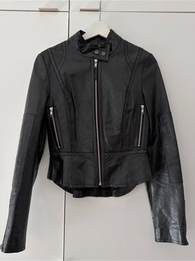 Joie Black Women’s Leather Biker Jacket - Classic Zip Front